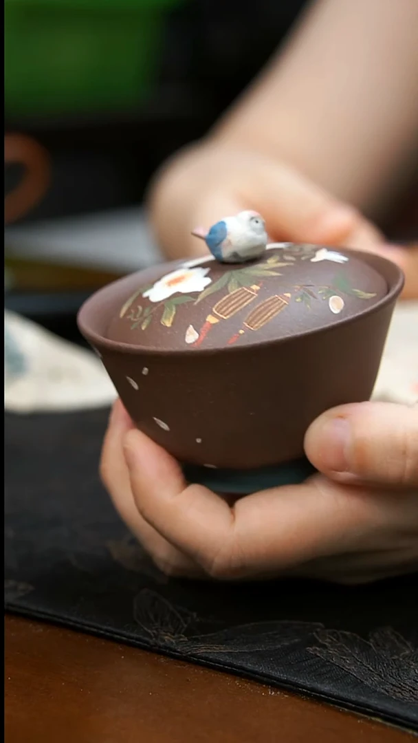 茶壶紫砂紫泥灯笼鸟盖碗