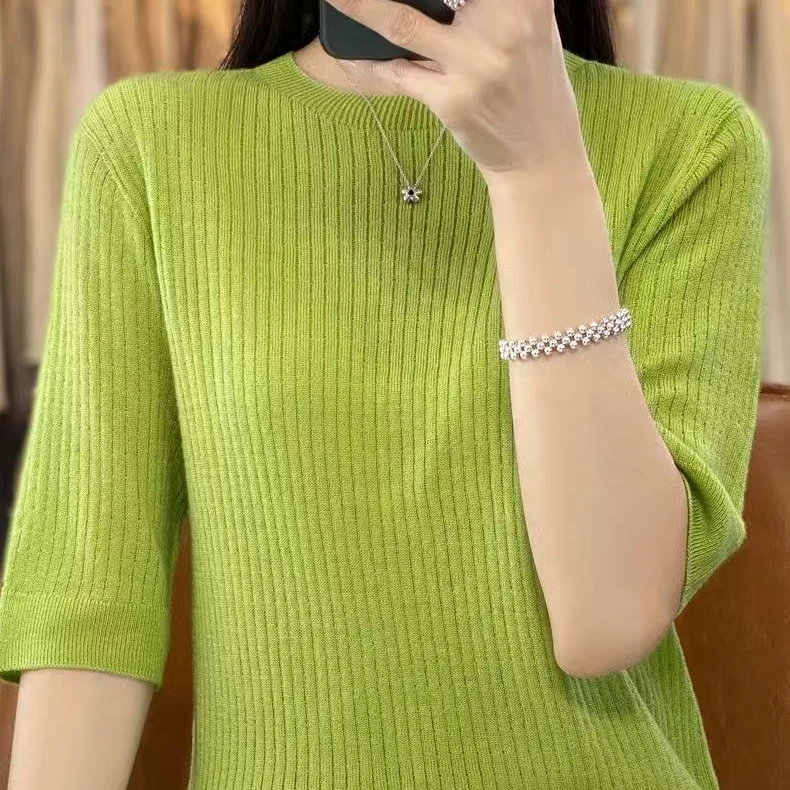 精纺羊毛一线成衣百搭中袖女609