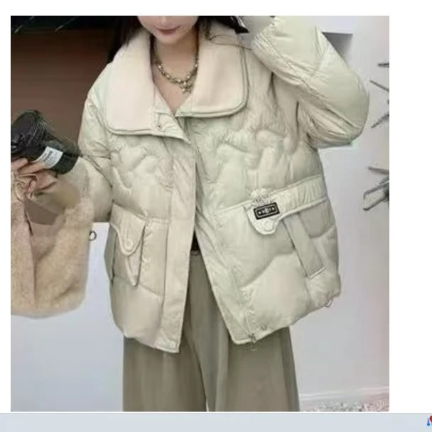 8011-5-DQ豆绿色翻领毛领短款加厚外套