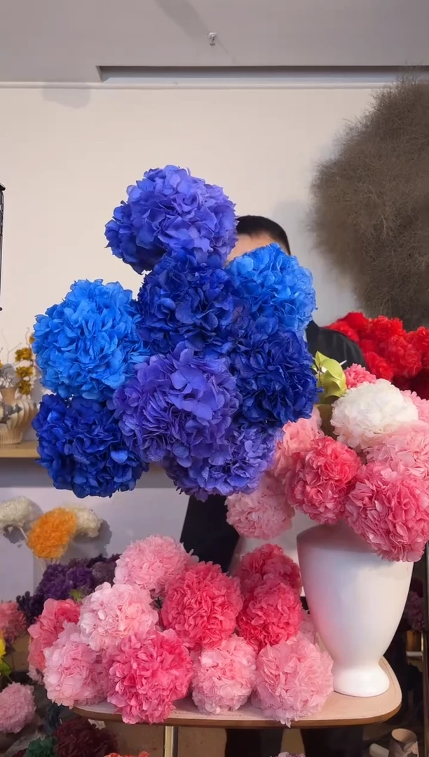 漂色永生大叶绣球花球8枝—宝蓝3/湖蓝3/天空蓝2