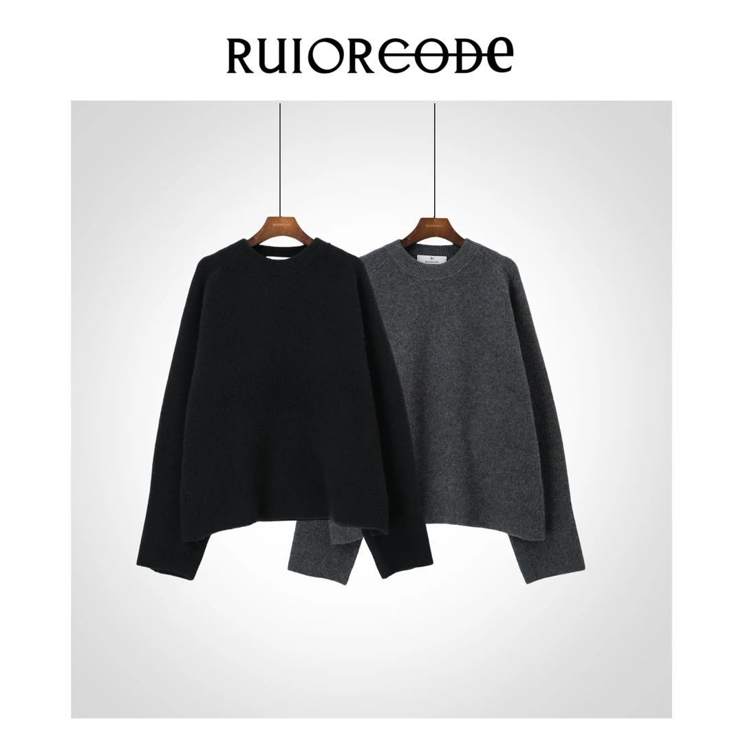 【RUIORCODE】均码宽松款后拼缝圆领长袖羊绒混纺毛衣 理性消费