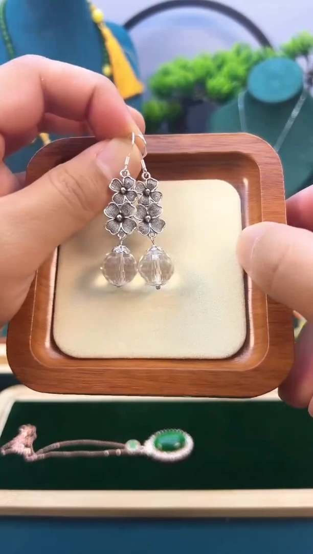 水晶耳饰银S925镶嵌E09