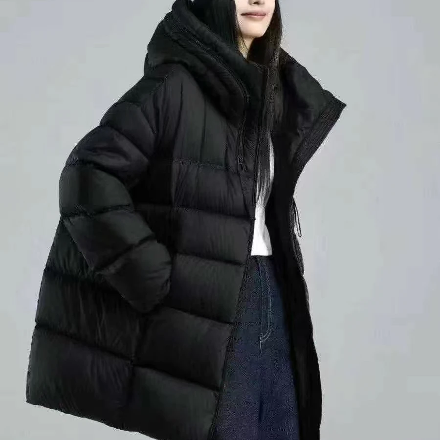 C雪儿大版中长款2024冬季新款韩版休闲宽松时尚连帽保暖棉外套