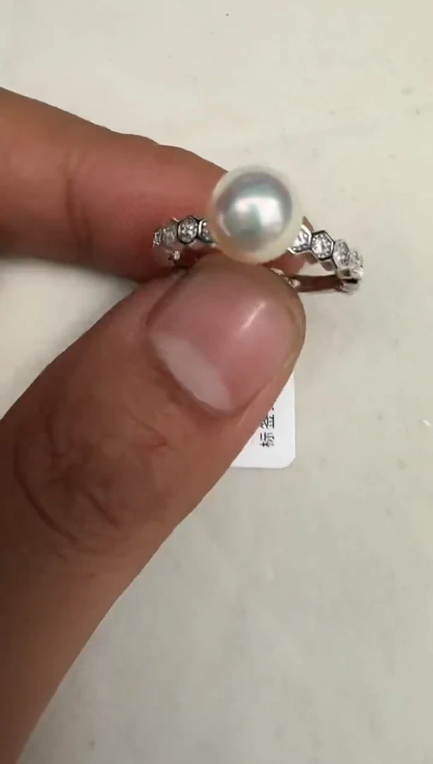 银S925镶嵌戒指海水珍珠戒指