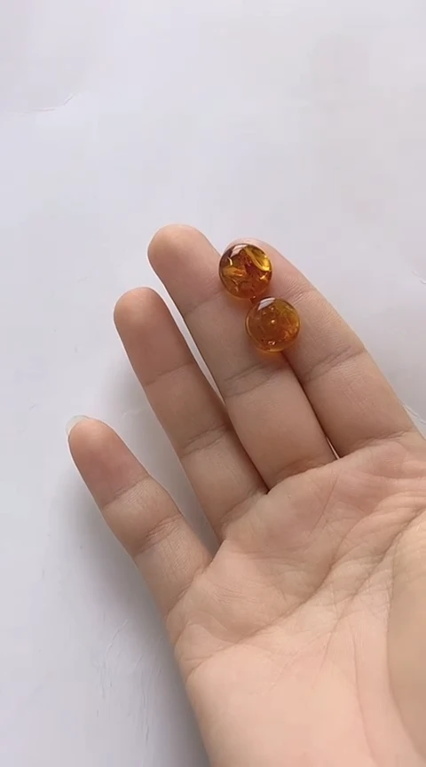 【闪购商品】琥珀裸石银S925镶嵌花珀耳钉