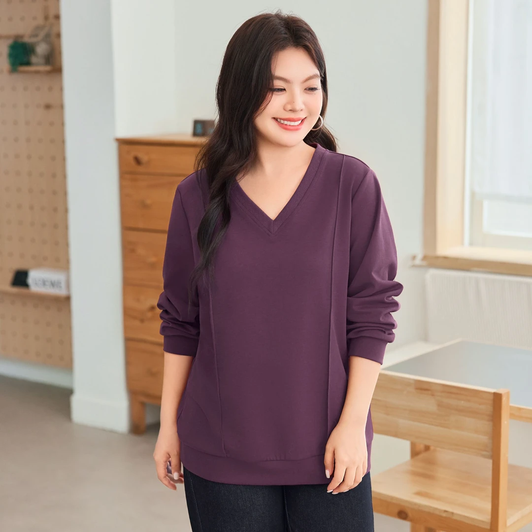 【现货V领&圆领宽松卫衣】MsShe大码女空气层M2508064