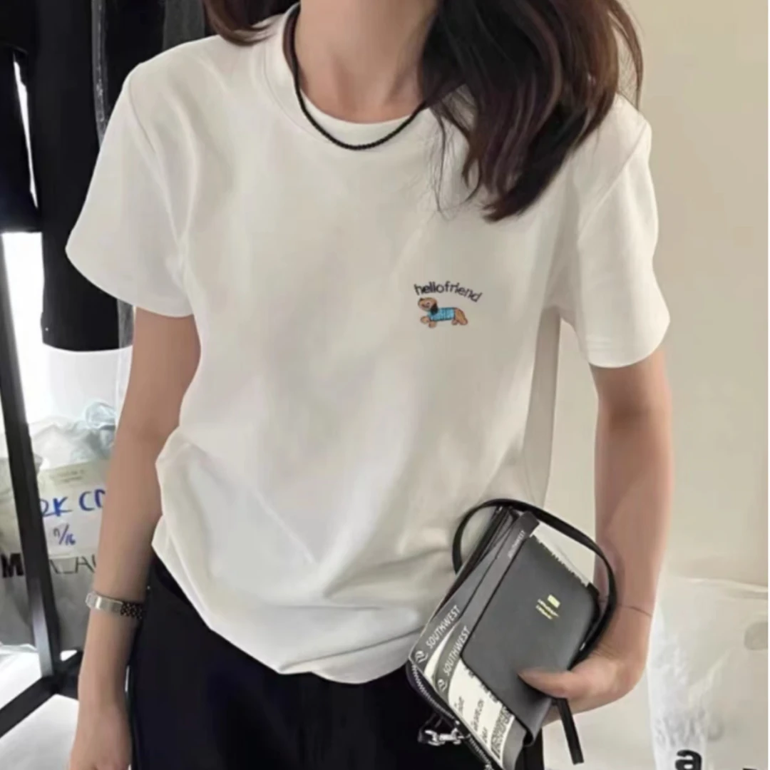 纪凡姬/9918-简约小狗刺绣百搭女士时尚T恤