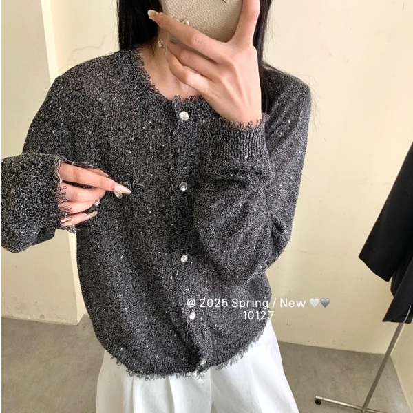 悦享女装2025春季新款法式时尚针织叠穿小香风羊毛开衫宽松百搭