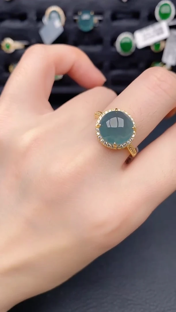 银S925镶嵌戒指翡翠天然a货翡翠214