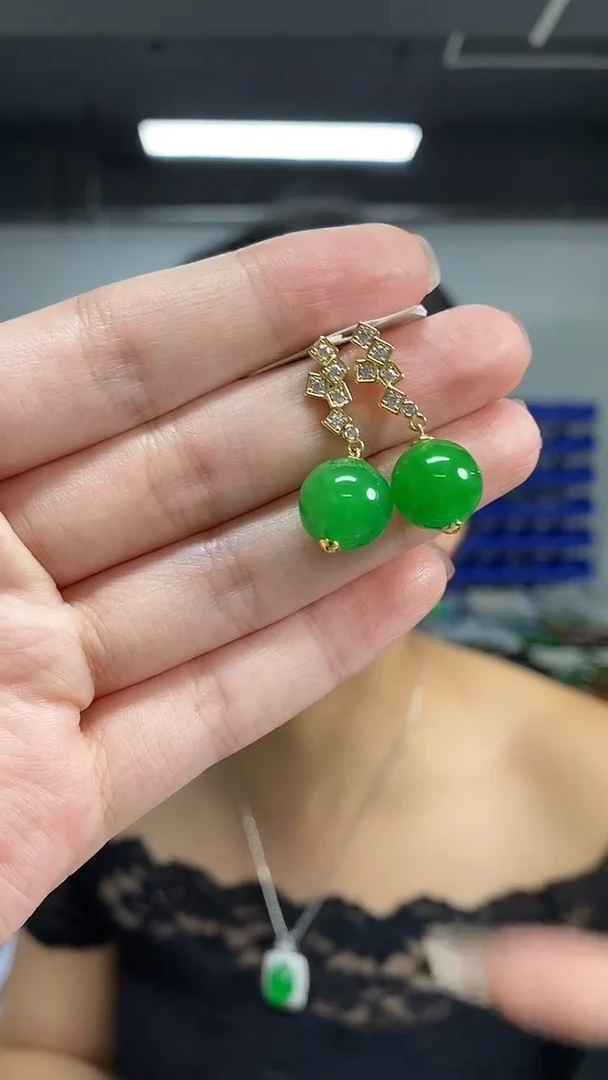 银S925镶嵌翡翠耳饰多样性发其一颜色微差