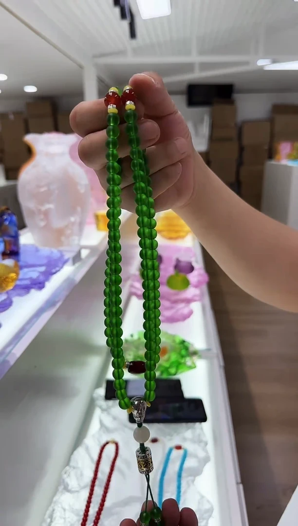 手工艺品琉璃古法琉璃108颗串绿色