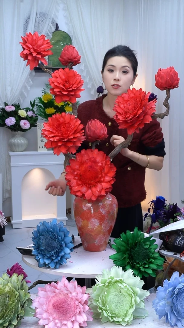 龙枣支洋蓟红色【带花瓶】