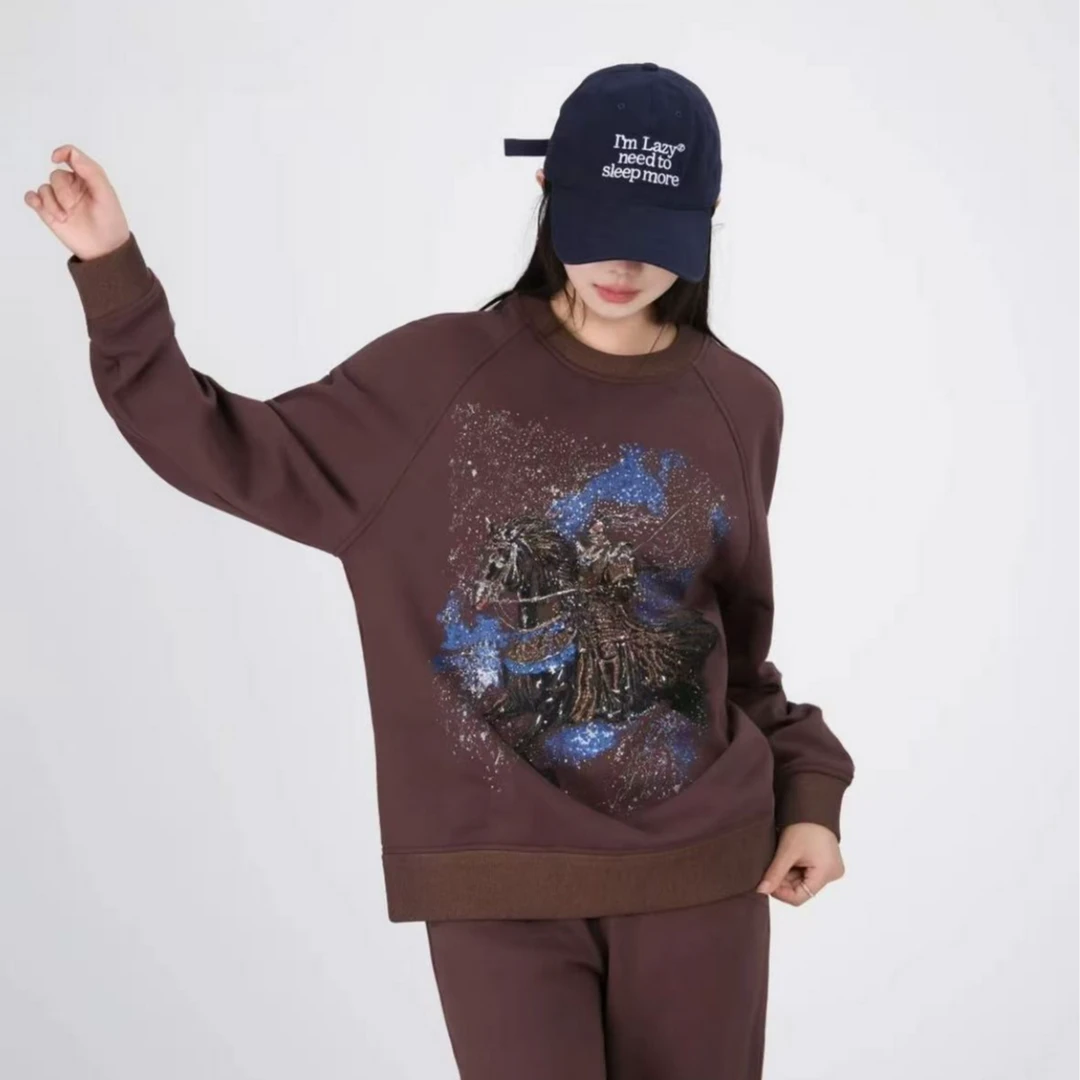 AMASS/阿玛施秋冬松弛感休闲百搭圆领印花长袖宽松卫衣女5301072