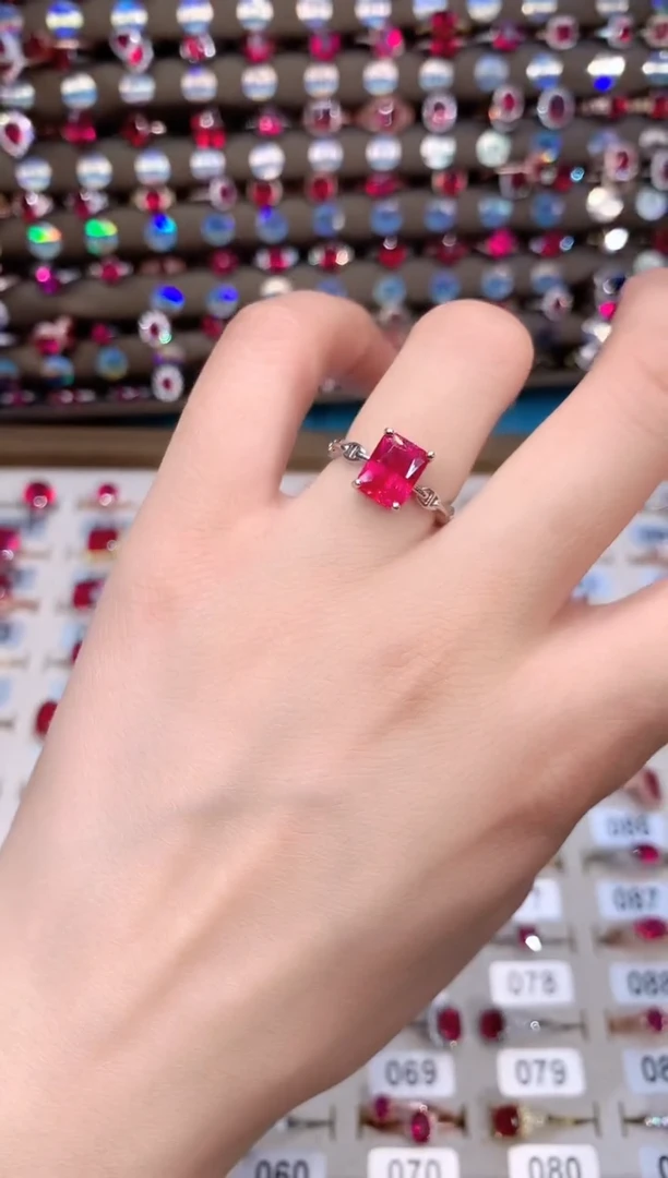 红宝石戒指银S925镶嵌79白