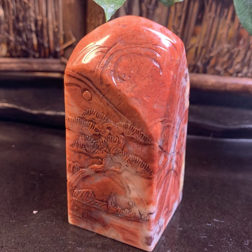 国石/寿山老性结晶红高山石夜游秋江 林荣发/大师雕/ST1878