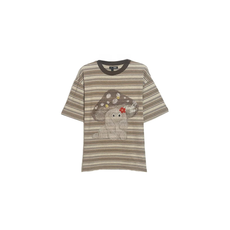 南油小众设计师新品条纹蘑菇T恤