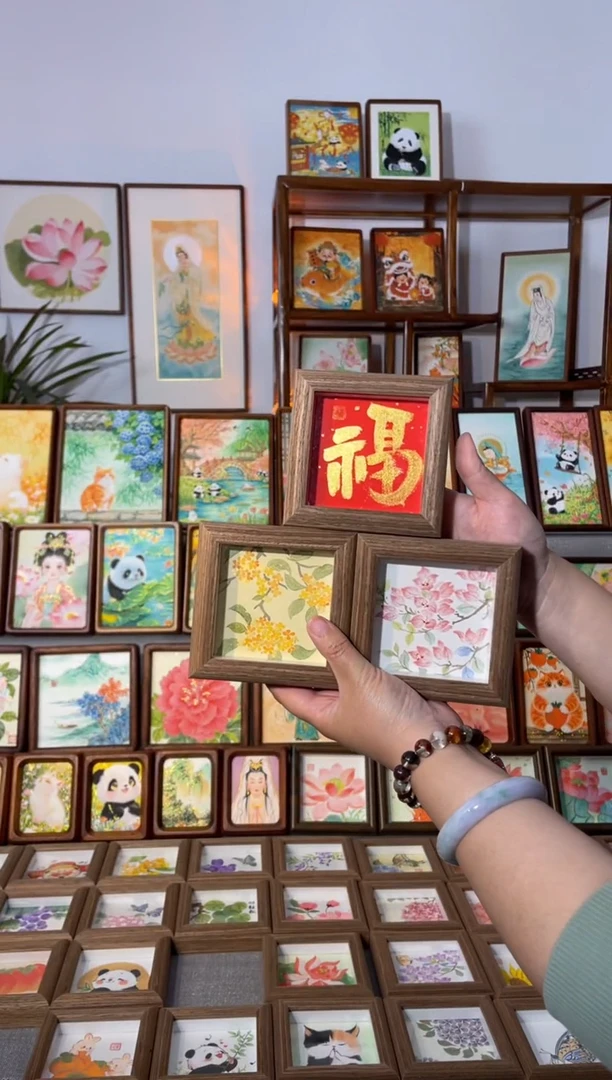 国画【小桂花粉三角梅+福】手绘国画摆台