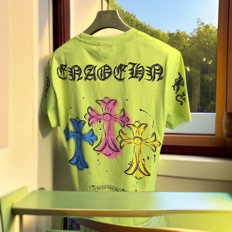 2025s夏季欧洲站潮牌新款短袖T恤十字架梵文印花男女同款休闲百搭