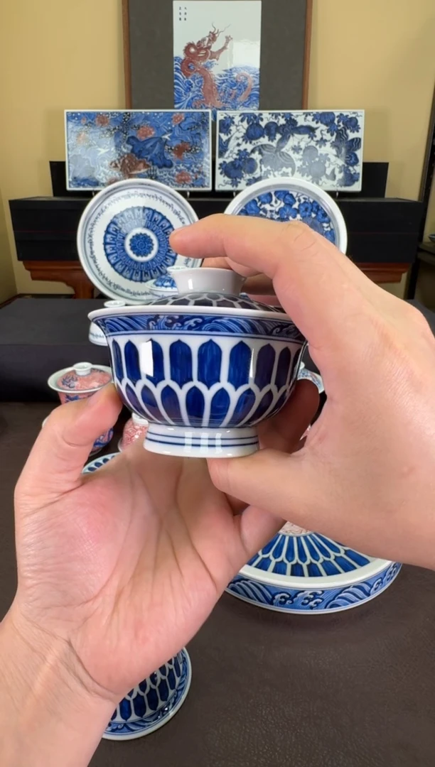 【闪购商品】羿器窑双菊瓣纹盖碗