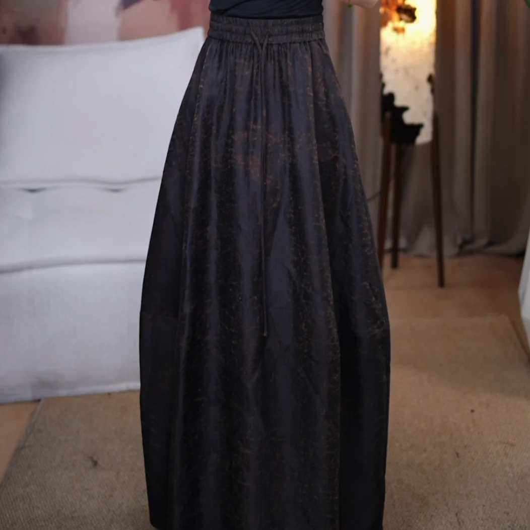 『洛芊』100%桑蚕丝香云纱气质极简百搭花苞裙