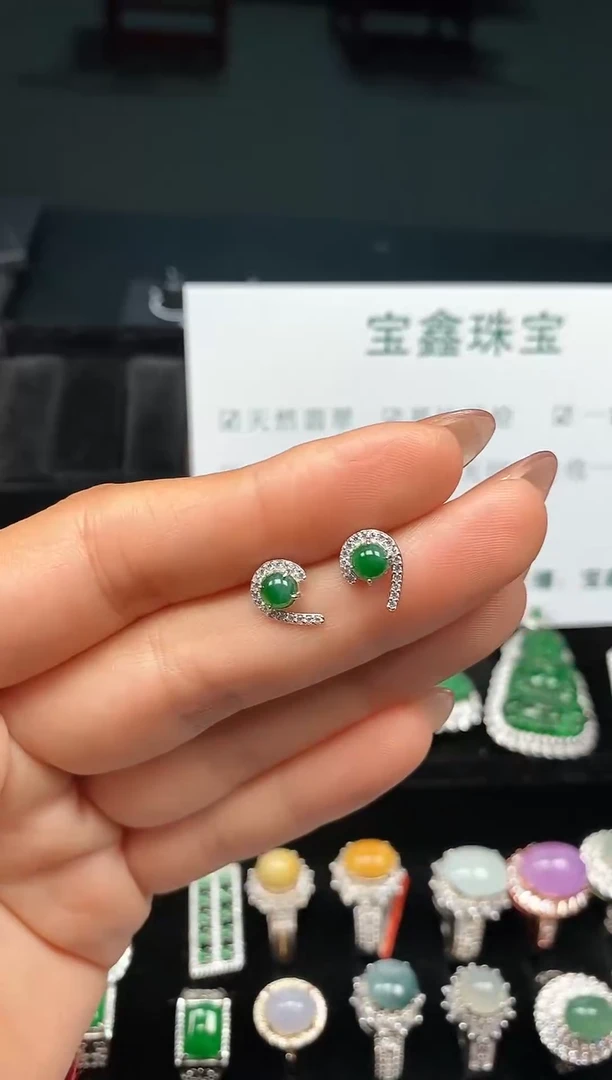 银S925镶嵌翡翠耳饰27