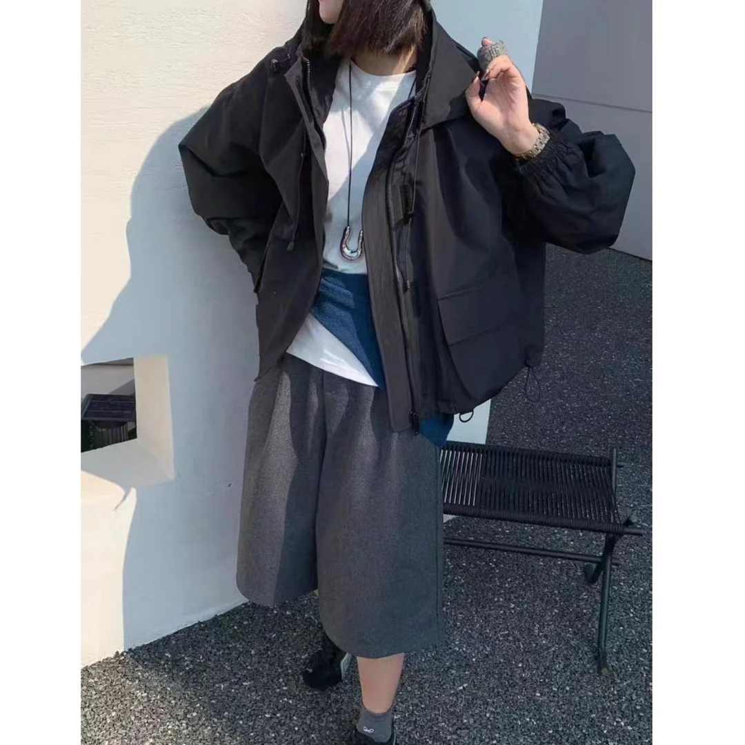 （柚子同款）NZJ春款门禁魔术贴长帽绳冲锋衣6006