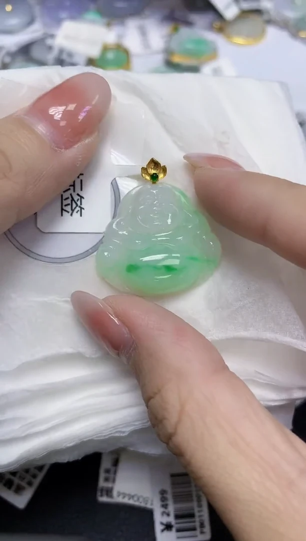 颈饰18K金镶嵌翡翠天然缅甸翡翠A货百元以上9元证书费自理