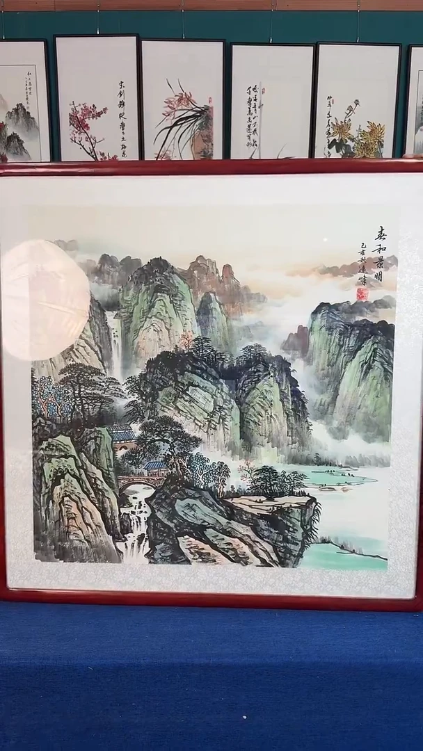 国画青绿山水实木装裱83*83