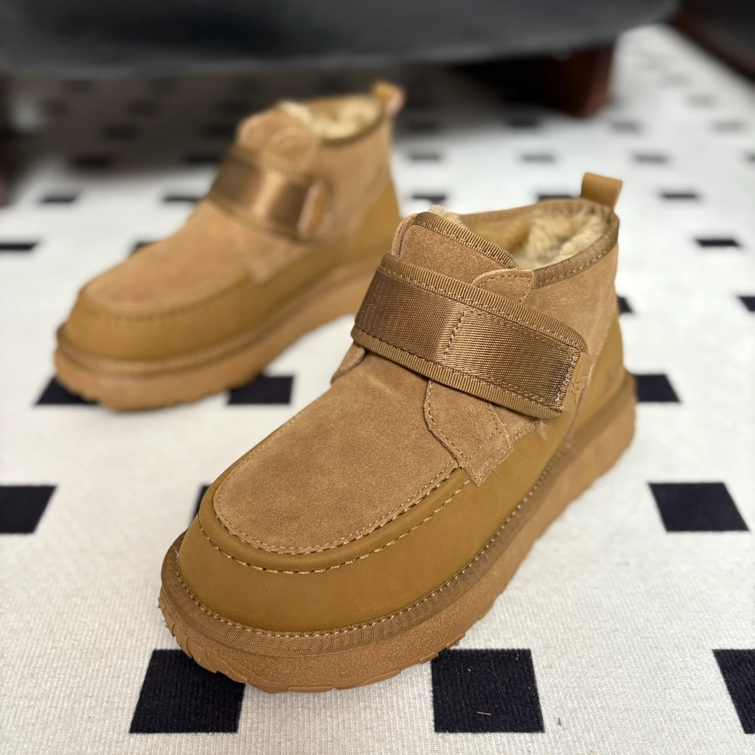 全羊毛厚底大棉鞋防滑魔术贴雪地靴保暖时尚雪地棉高帮男鞋