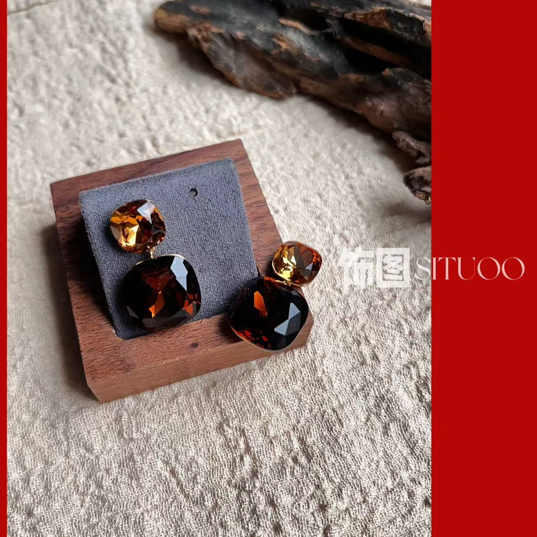 合金锆石耳饰 SITUOO饰图小众设计款“暗夜”轻奢复古镶钻耳饰气质