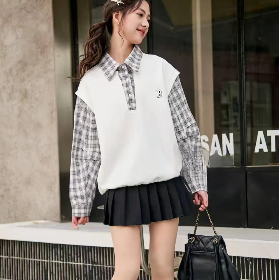 cz9052-春秋款女童2025潮流休闲韩版假两件卫衣