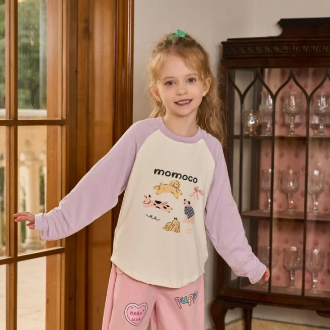 MOMOCO欧若风春秋季女童浪漫甜美图案长袖T恤77580235001&002