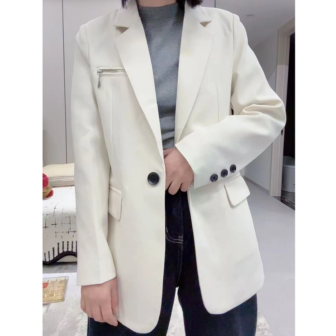 宽松型纽扣纯色外套设计师修身网红欧版上衣春季气质时尚轻奢