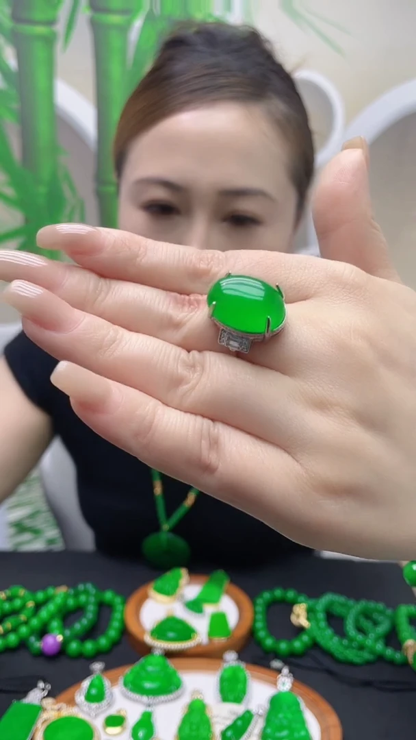 银S925镶嵌戒指翡翠J08