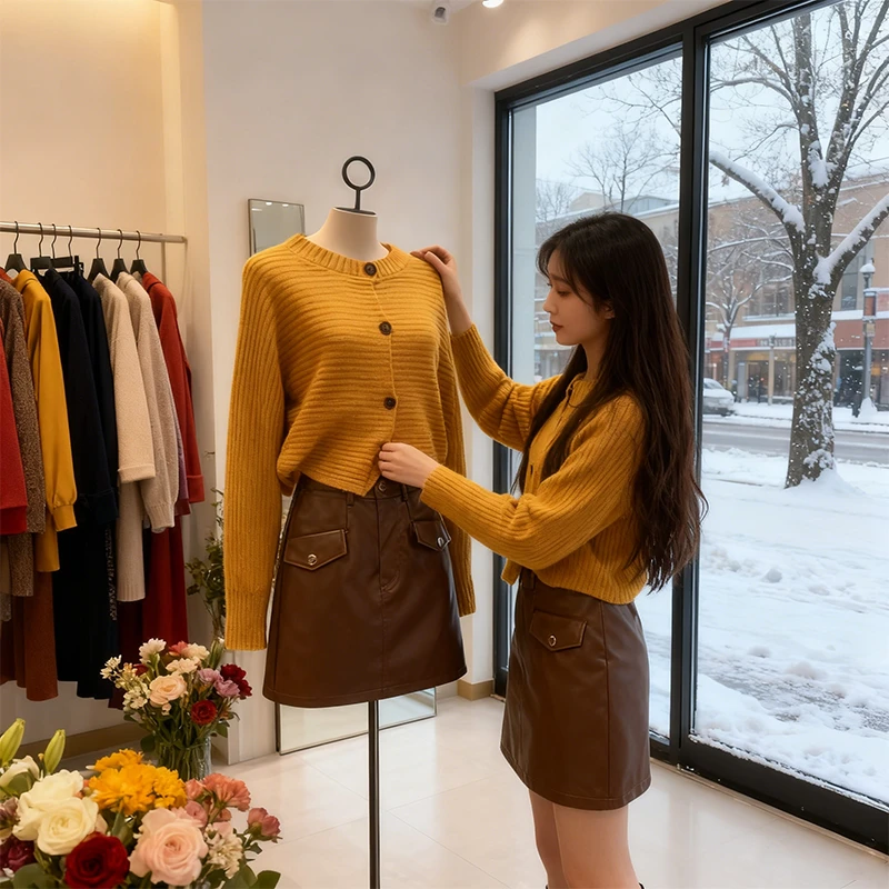 秋冬美拉德穿搭一整套女2025新款复古针织衫搭气质显瘦短裙两件套