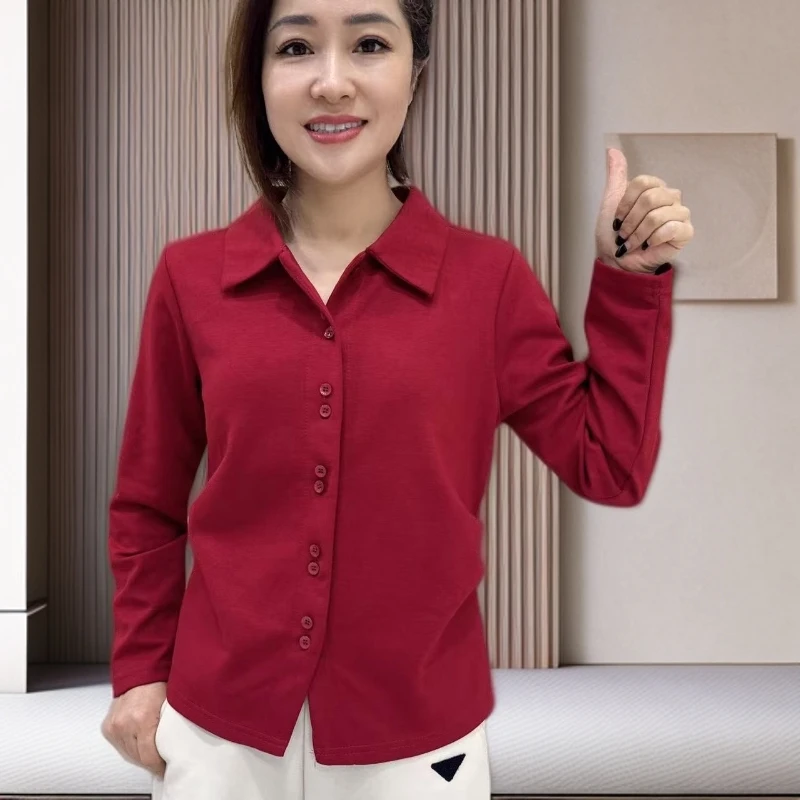 2025秋装女士新款时尚高级感纯色修身显瘦洋气减龄简约衬衣打底衫