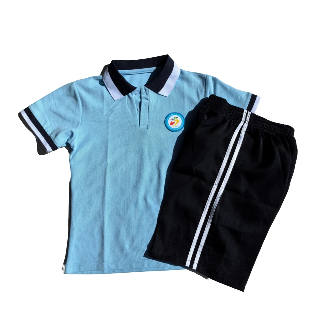 新疆包邮25小31小夏季套装蓝色休闲学院风条纹班服中小校服裤子