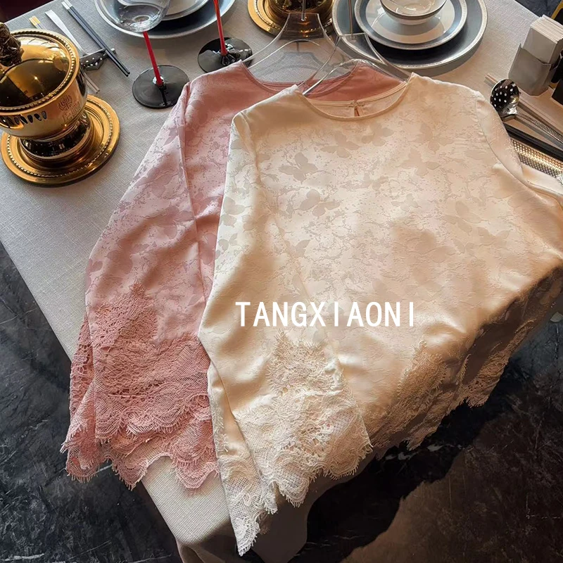 2店 正版 【白桂粉】下摆刺绣浮雕两色上衣