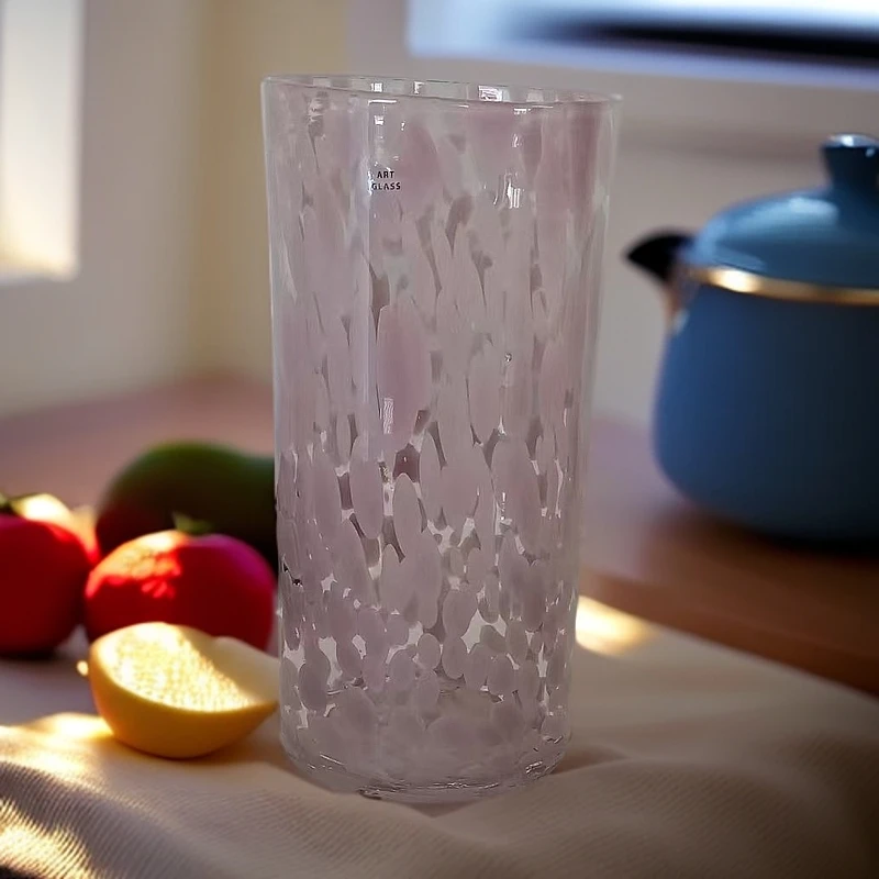 34粉色彩点直筒玻璃花瓶高24口12（有瑕疵）