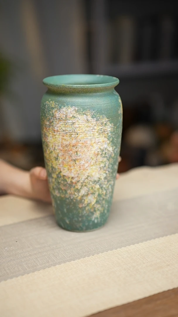 花器涂鸦绿翻口高25