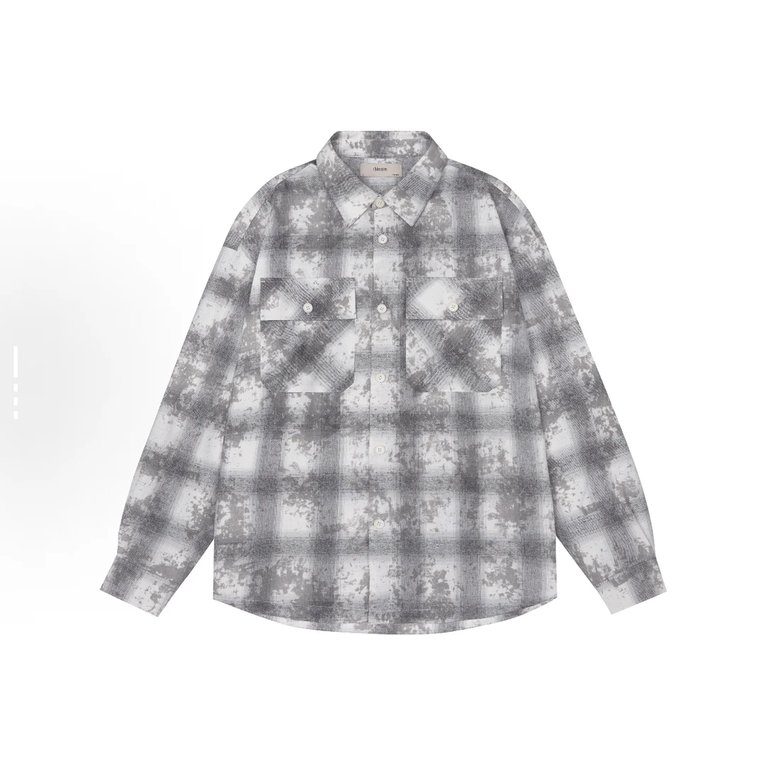 CHINISM/CH 经典宽松水洗格子长袖衬衫 CXVA12P1081-灰色