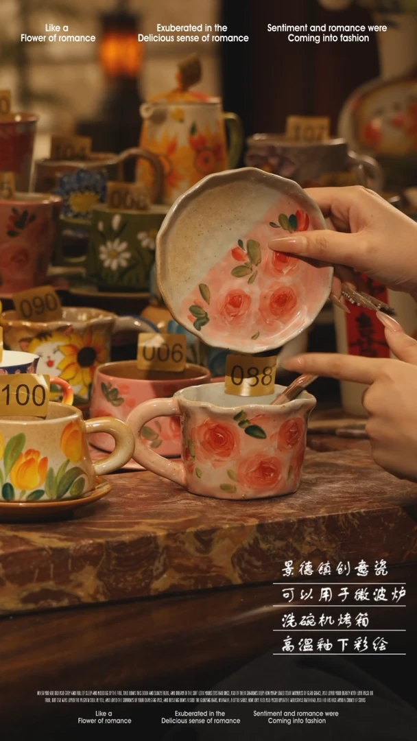 陶瓷088景德镇高温手绘釉下彩设计师款式