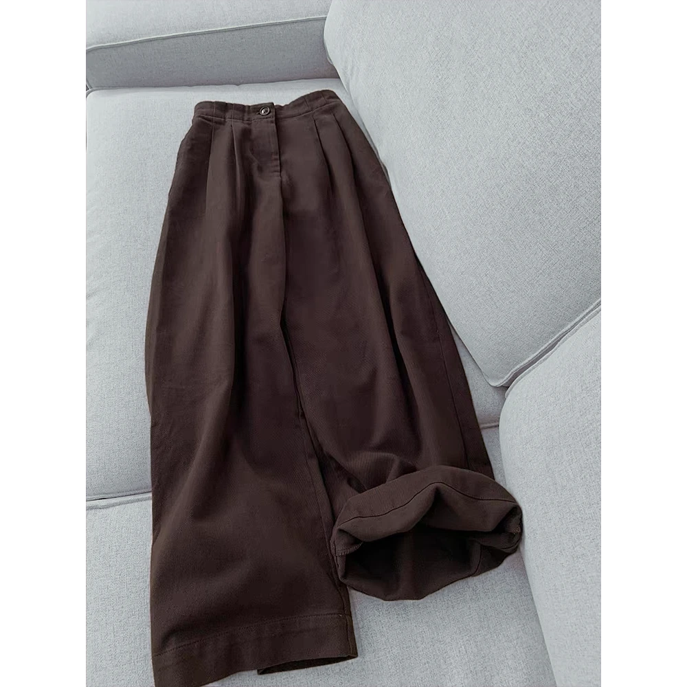 巨好看美式咖色直筒阔腿裤女2025秋季高腰遮跨梨形身材百搭休闲裤