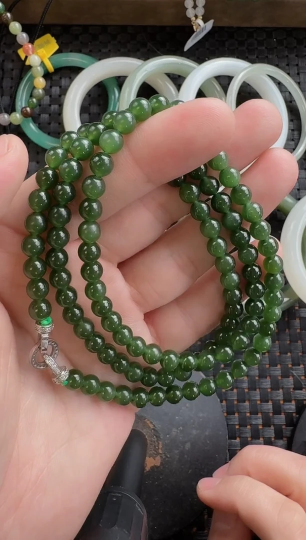 颈饰未镶嵌和田玉6mm碧玉108长链