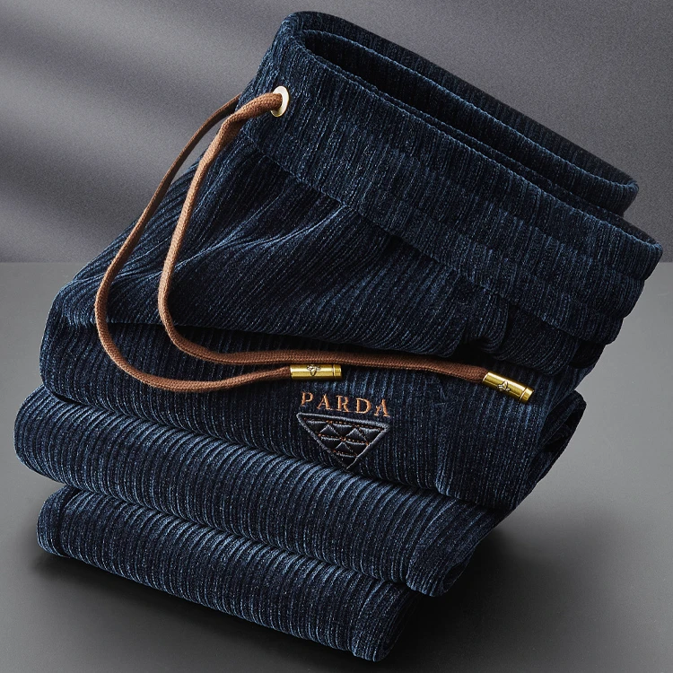 BALEYSWO冬季加绒加厚款雪尼尔灯芯绒休闲裤男士束脚修身直筒卫裤