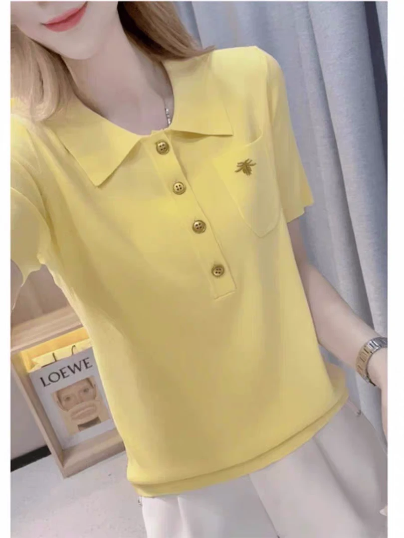 欧货小众Polo蜜蜂刺绣短袖夏季休闲针织衫洋气上衣X999