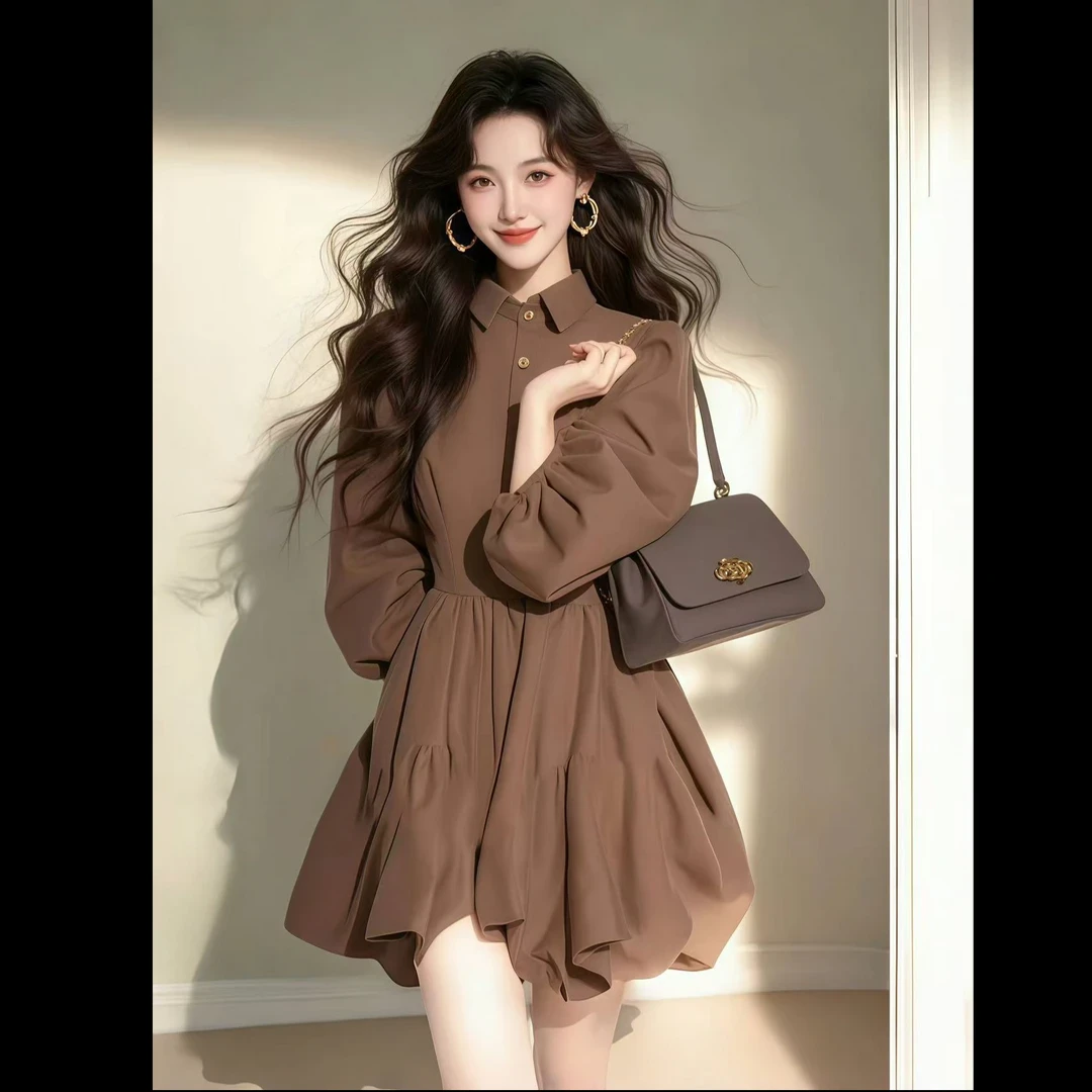 法式气质短款衬衫连衣裙女爆款2025年春季新款高级感小众花苞裙子