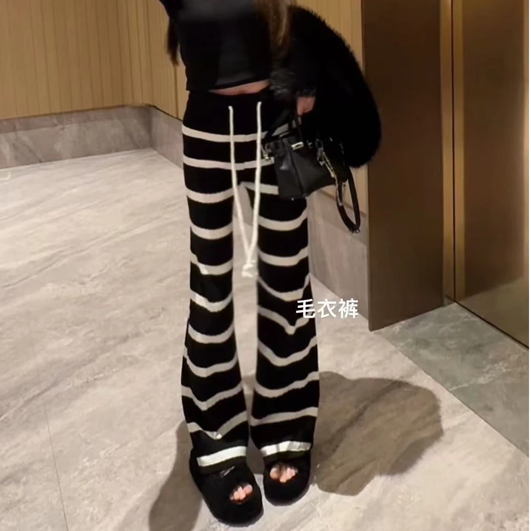 【龙爷专属】条纹针织阔腿裤遛弯裤高腰裤子宽松百搭