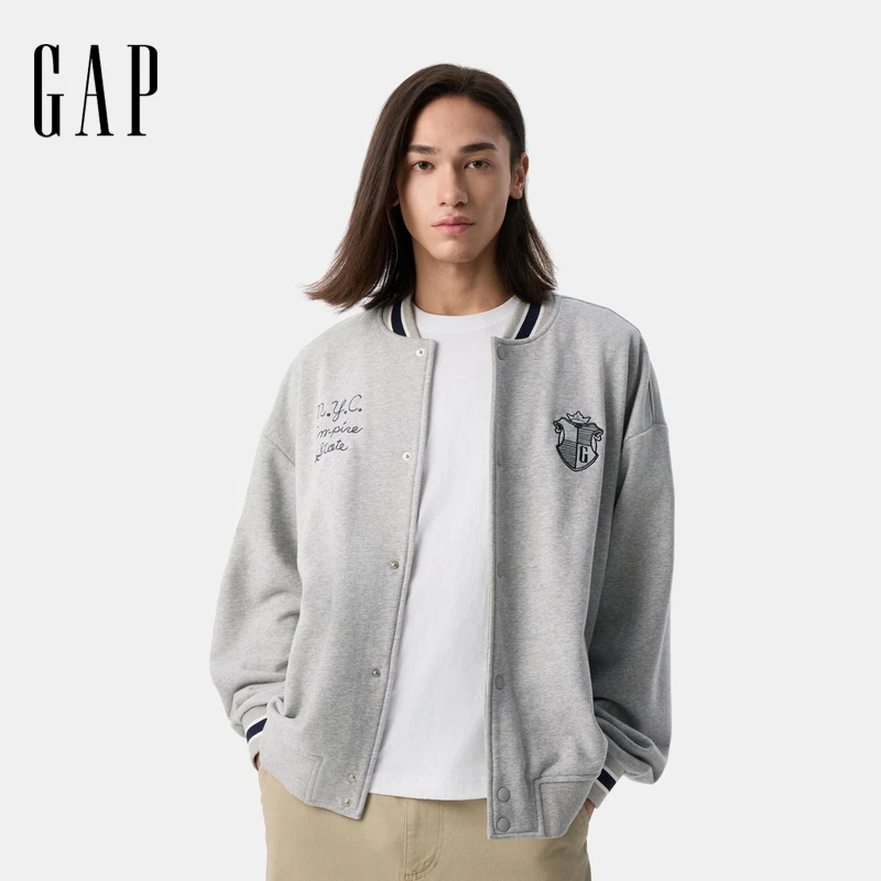 Gap男女装2025春季新款法式圈织软logo美式宽松棒球服外套 720994
