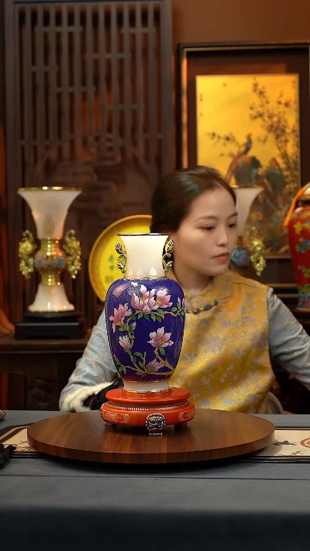 景泰蓝镶玉  白玉兰孤品一套